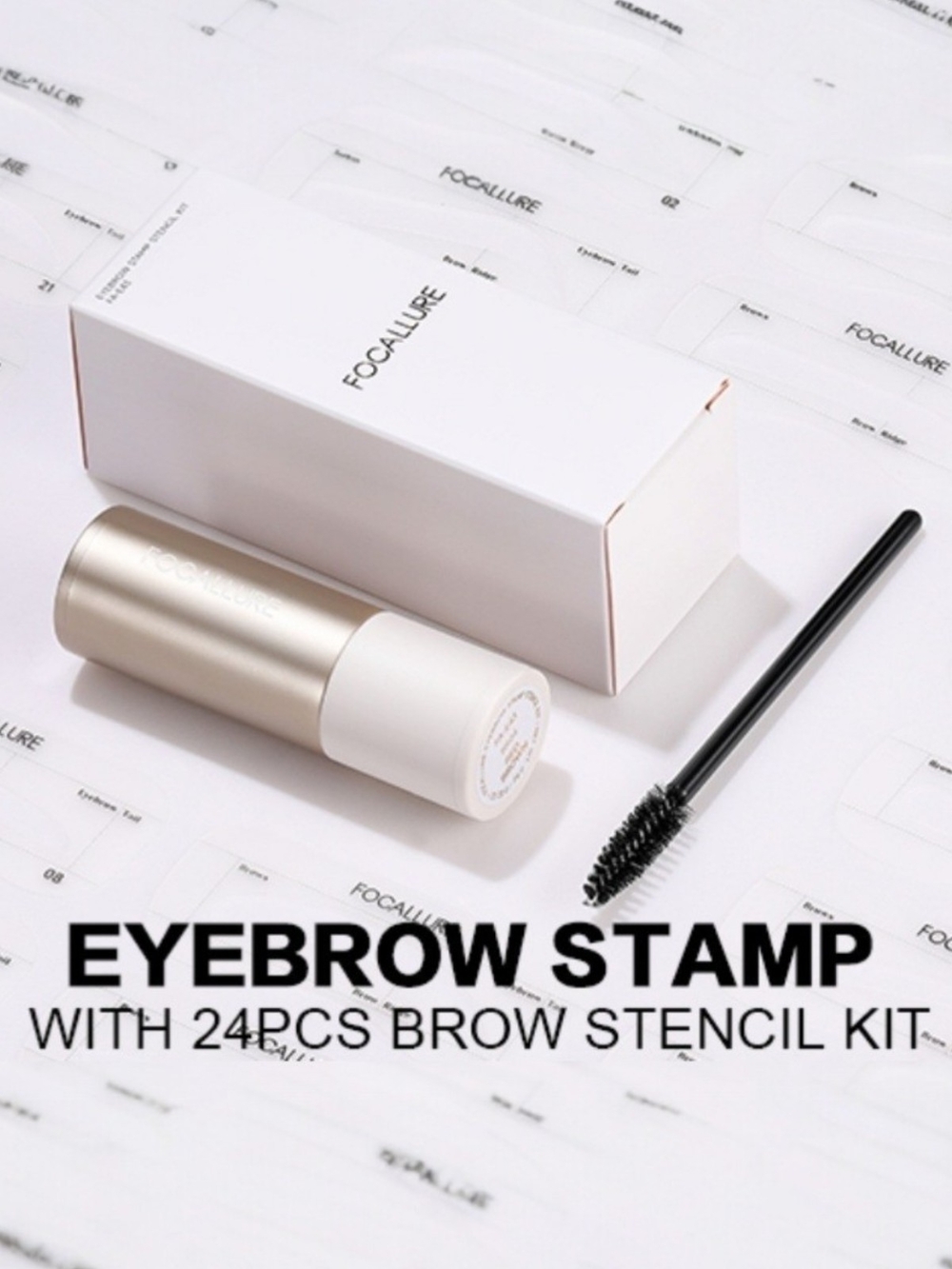 CASE OF 12 Focallure Brow Stamp & Spoolie Set With 24 Stencil Shapes- Black